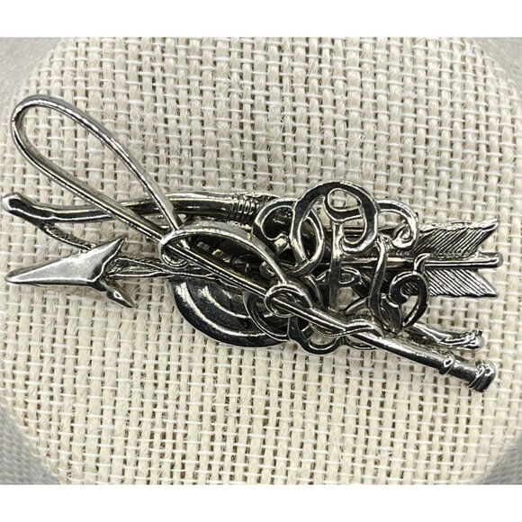 Archery Brooch Silver Tone Bow and Arrow Pin Vintage Sports - Picture 6 of 6